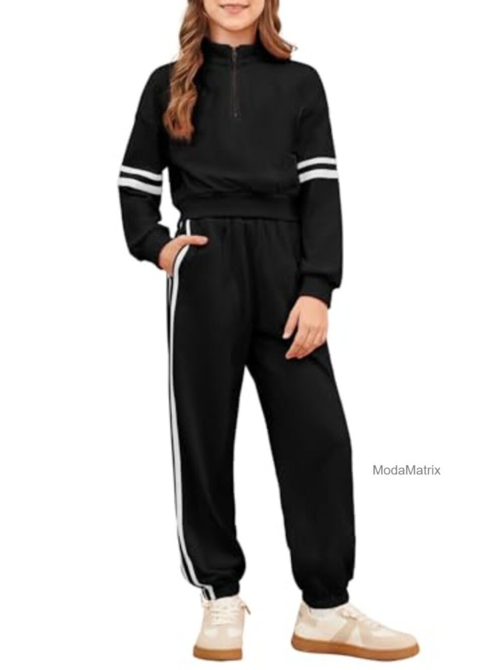 Girls 2-Piece Sweat Suit Crop Top Sweatpants Set 80% Polyester 20% Cotton